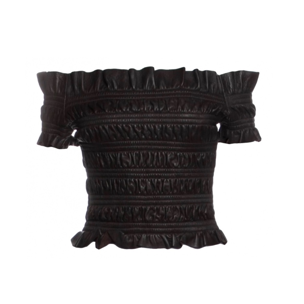 Valentino Black Lamb Leather Off Shoulder Top